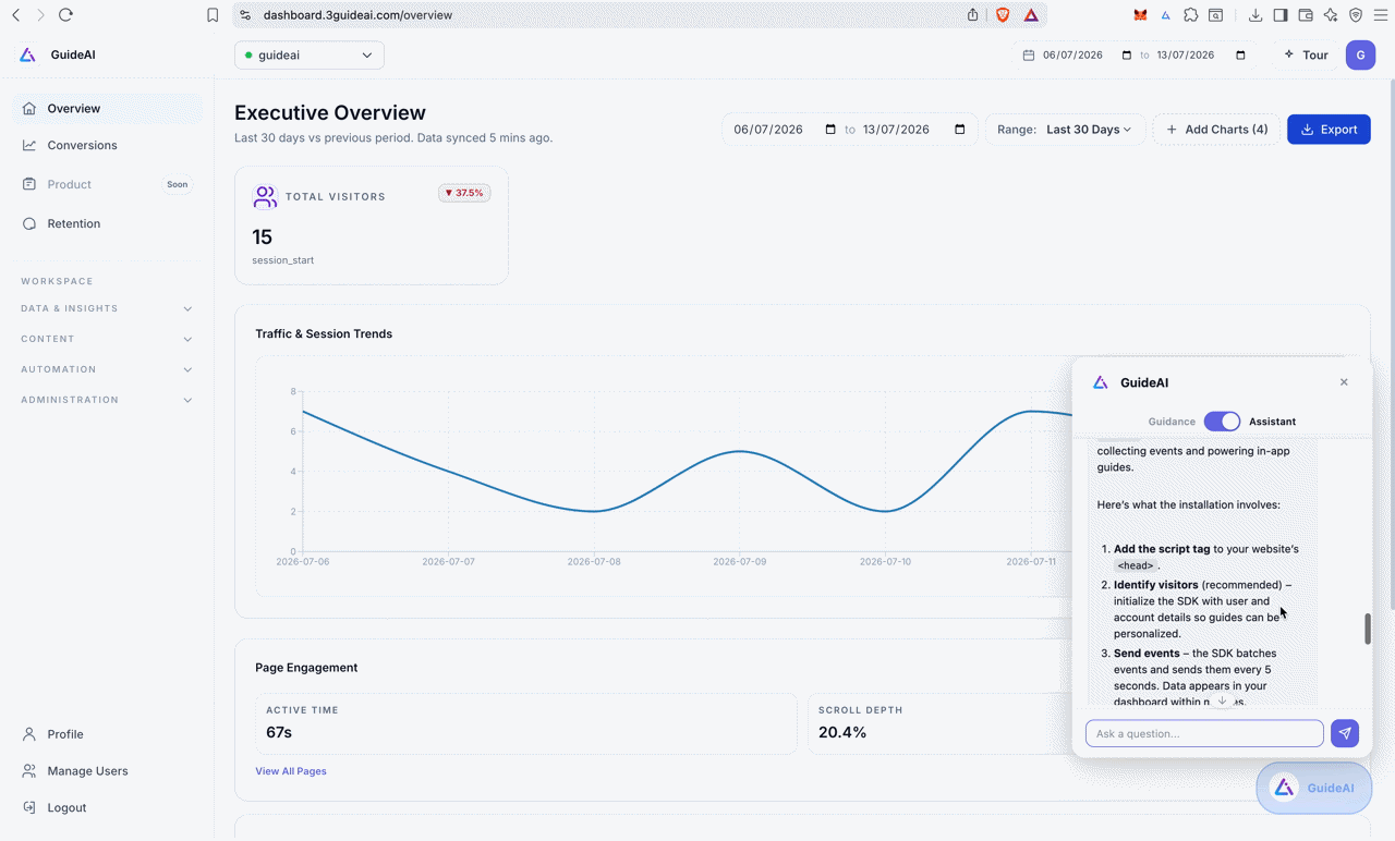 The assistant generating a guided walkthrough from a question