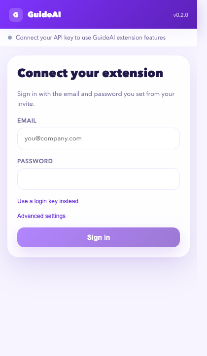 The extension's Connect your extension screen