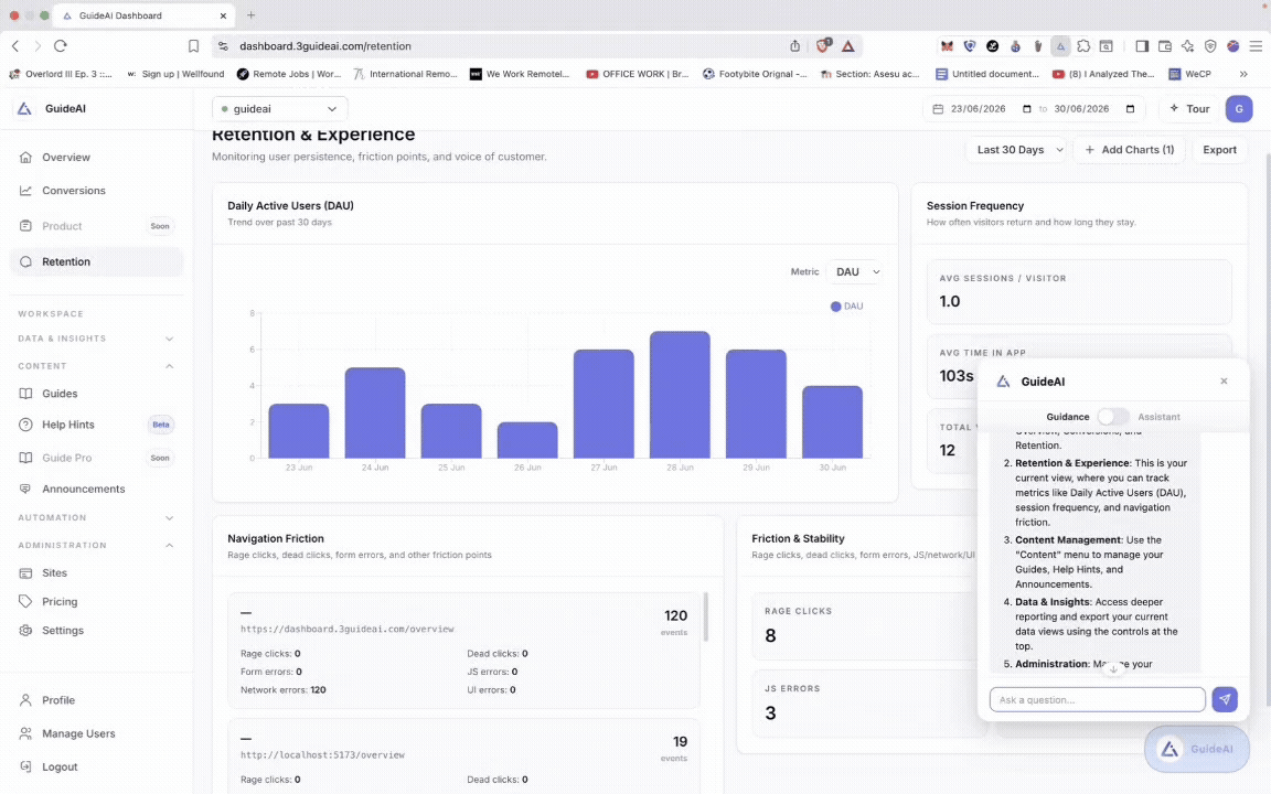 3Guide guides dashboard with published and draft guides