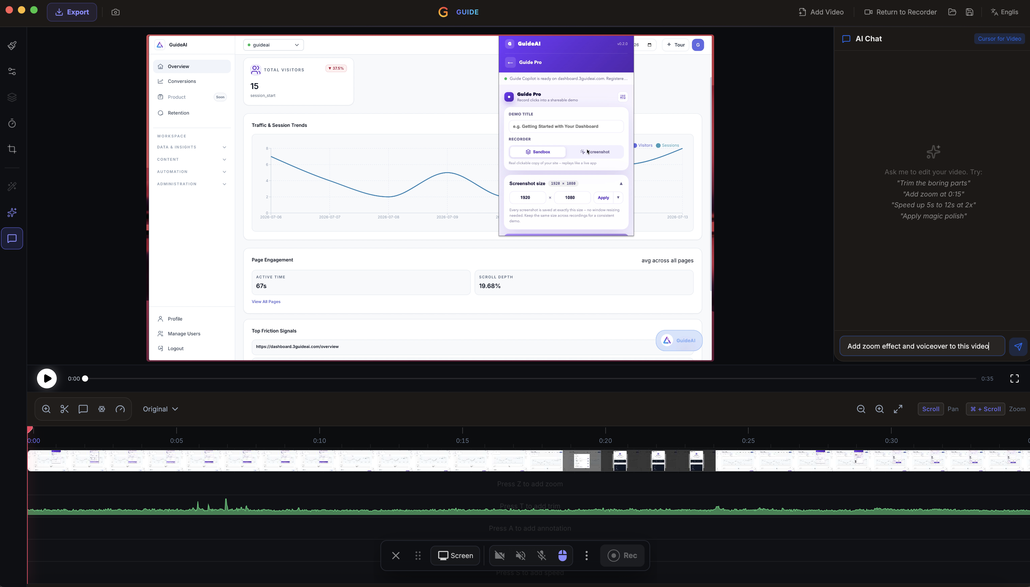 Polishing a recording in the Guide Studio timeline